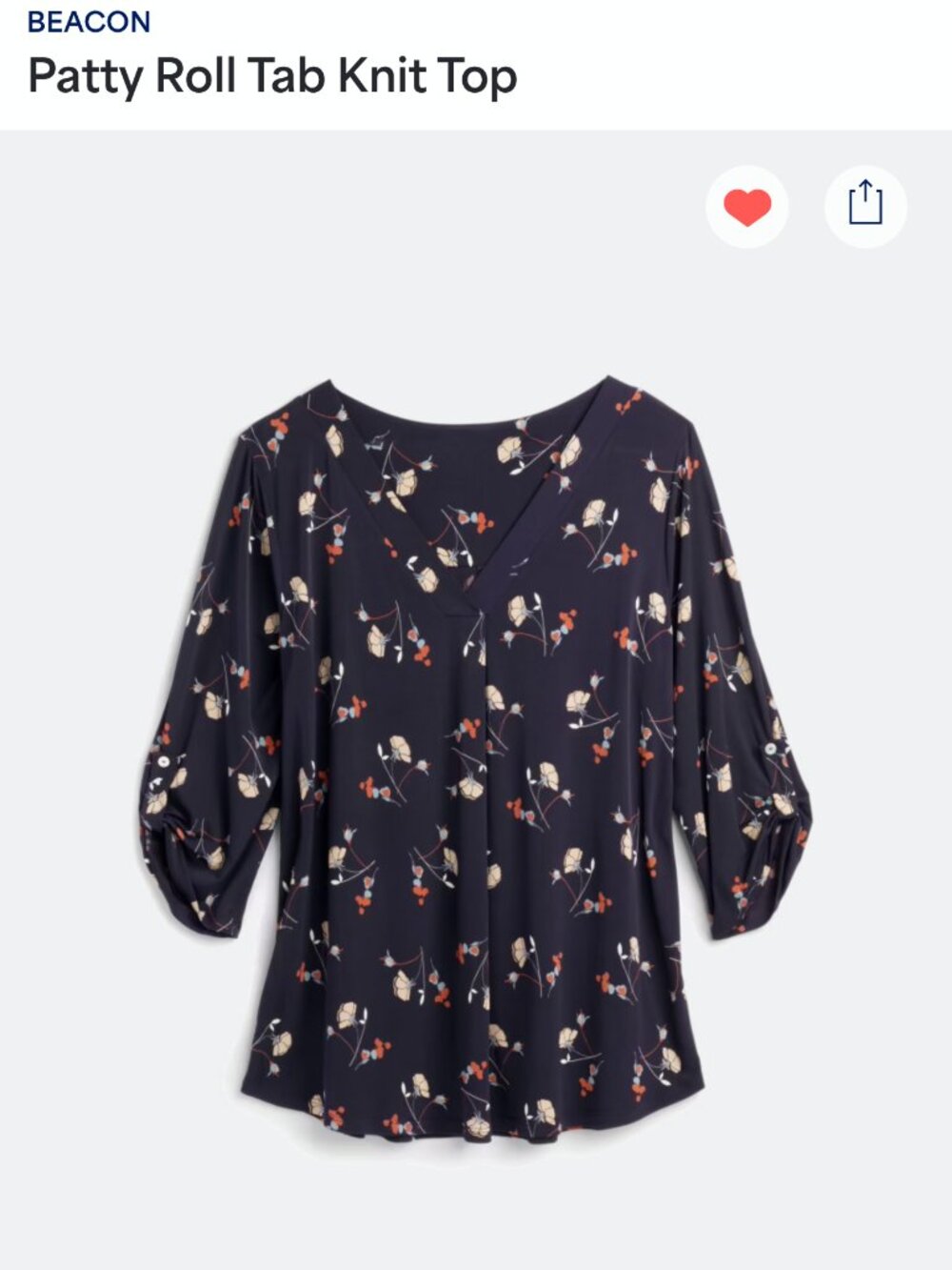Beacon Patty Roll Tab Knit Top Navy Floral Stitch Fix 2X